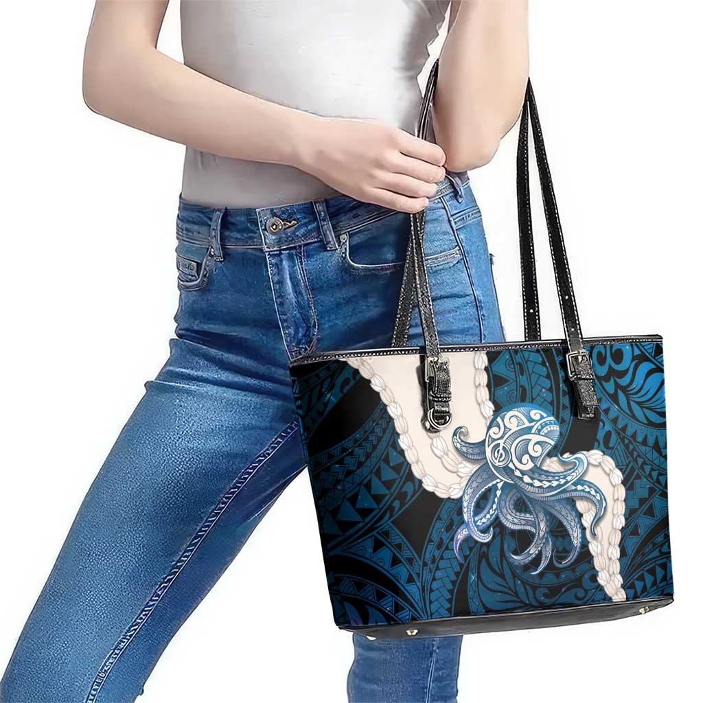 Blue Galaxy Polynesia Tribal Octopus Tattoo Leather Tote Bag Pikake Lei Polynesian Pattern LT14 - Polynesian Pride