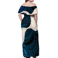 Blue Galaxy Polynesia Tribal Octopus Tattoo Off Shoulder Maxi Dress Pikake Lei Polynesian Pattern LT14 - Polynesian Pride