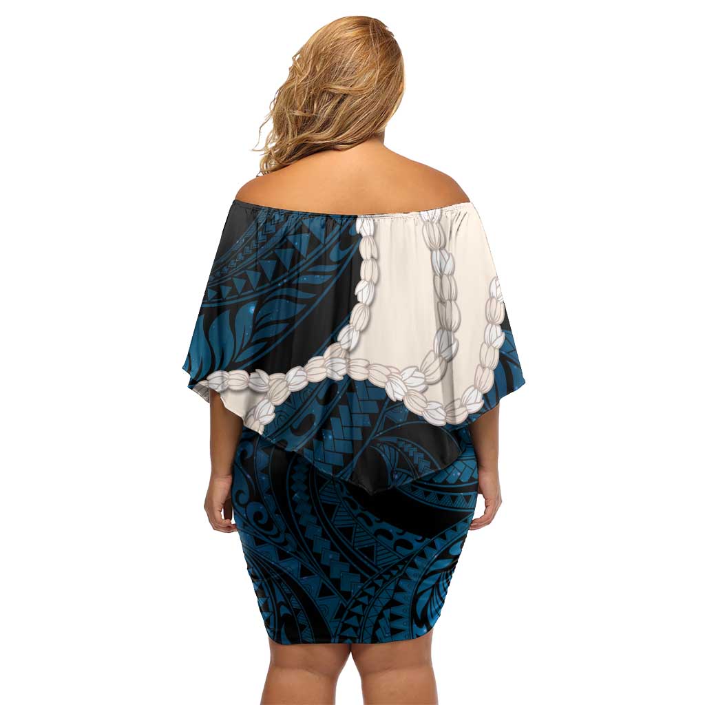Blue Galaxy Polynesia Tribal Octopus Tattoo Off Shoulder Short Dress Pikake Lei Polynesian Pattern LT14 - Polynesian Pride