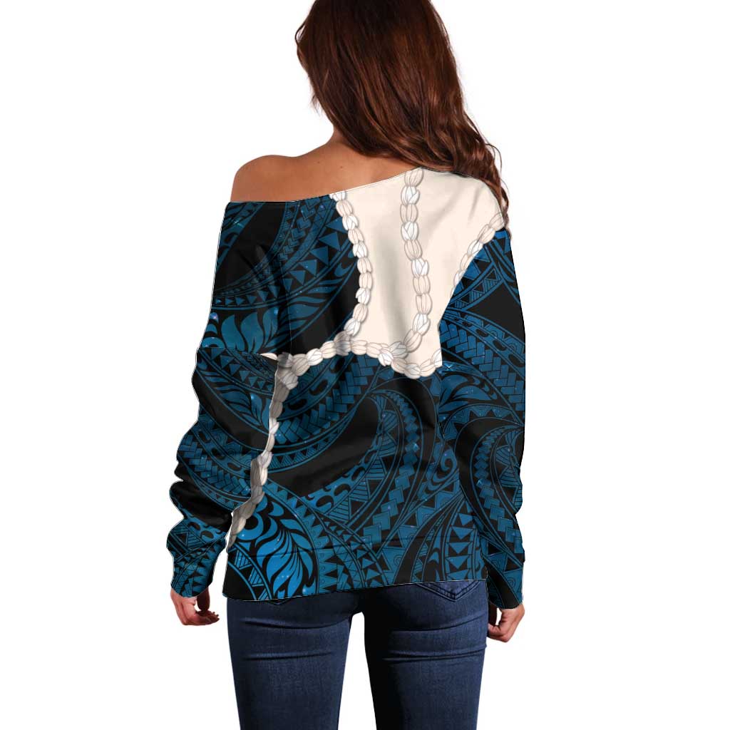 Blue Galaxy Polynesia Tribal Octopus Tattoo Off Shoulder Sweater Pikake Lei Polynesian Pattern LT14 - Polynesian Pride