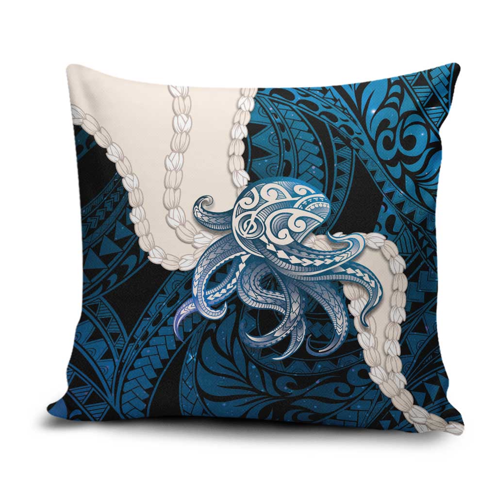 Blue Galaxy Polynesia Tribal Octopus Tattoo Pillow Cover Pikake Lei Polynesian Pattern
