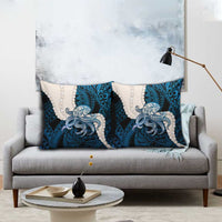 Blue Galaxy Polynesia Tribal Octopus Tattoo Pillow Cover Pikake Lei Polynesian Pattern
