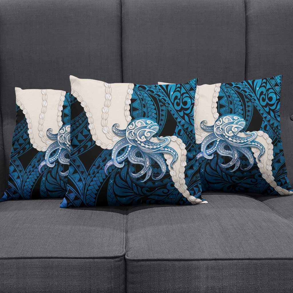 Blue Galaxy Polynesia Tribal Octopus Tattoo Pillow Cover Pikake Lei Polynesian Pattern
