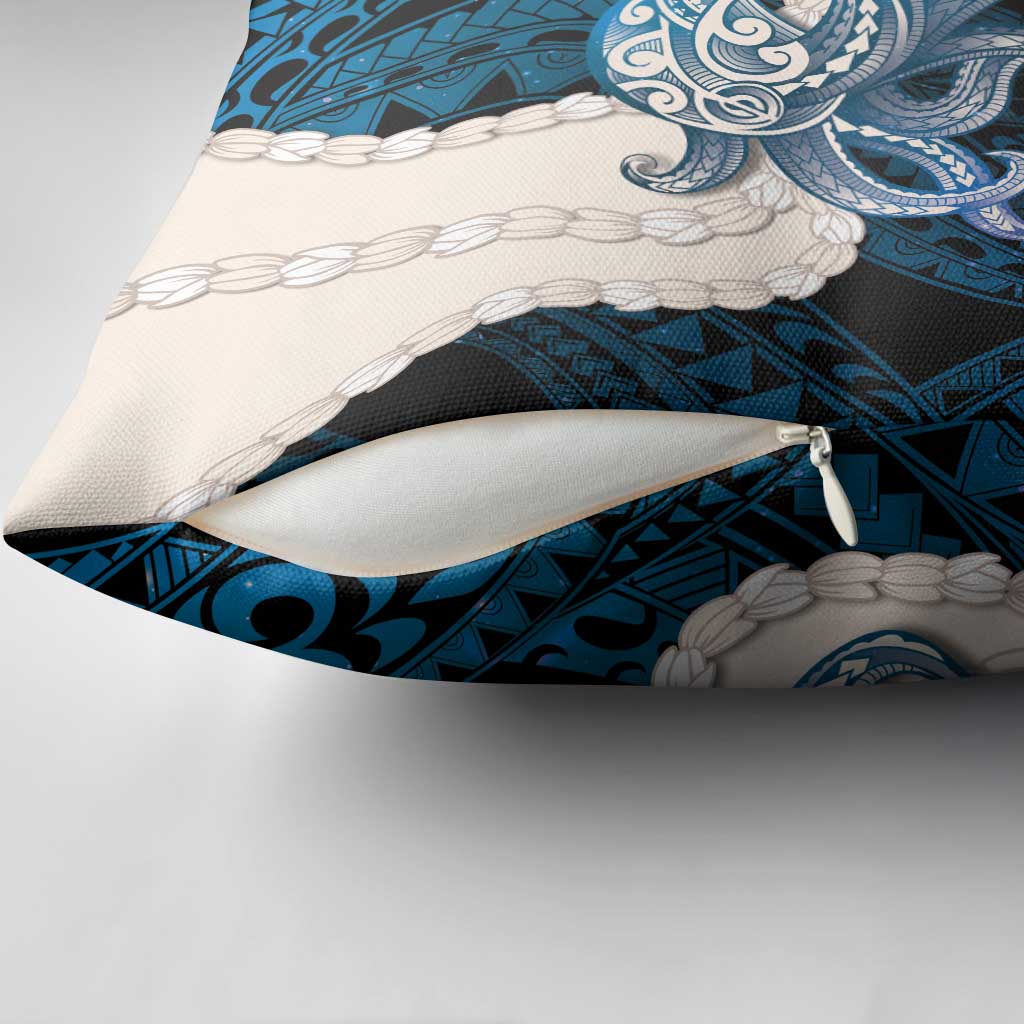 Blue Galaxy Polynesia Tribal Octopus Tattoo Pillow Cover Pikake Lei Polynesian Pattern
