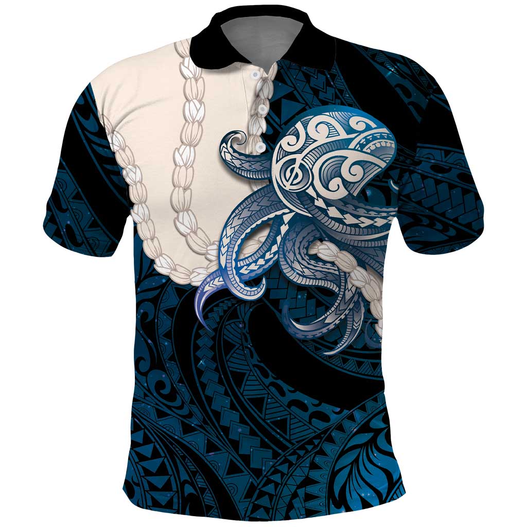 Blue Galaxy Polynesia Tribal Octopus Tattoo Polo Shirt Pikake Lei Polynesian Pattern LT14 Blue - Polynesian Pride