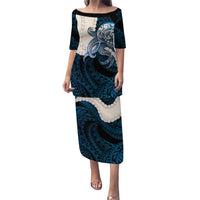 Blue Galaxy Polynesia Tribal Octopus Tattoo Puletasi Pikake Lei Polynesian Pattern LT14 Long Dress Blue - Polynesian Pride