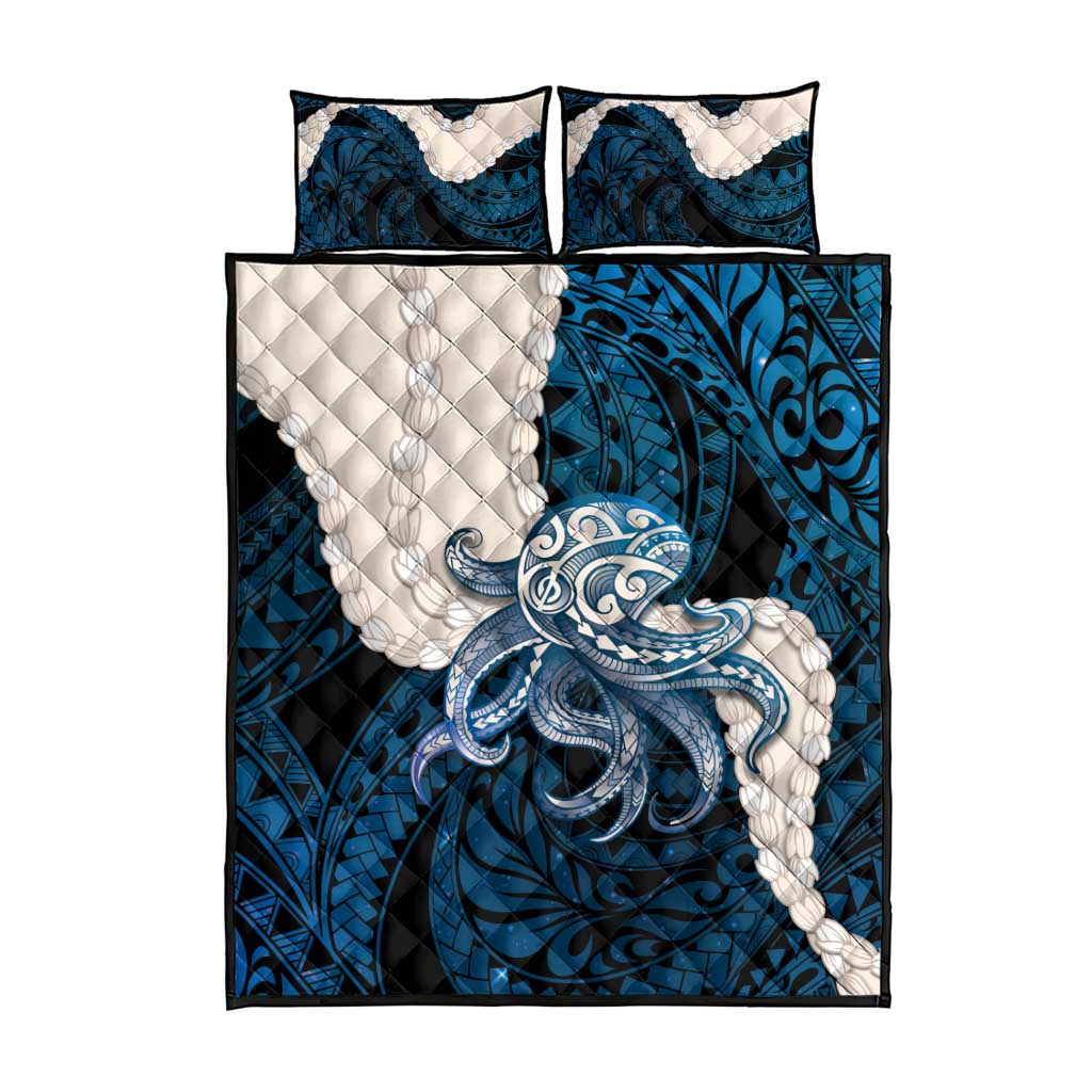 Blue Galaxy Polynesia Tribal Octopus Tattoo Quilt Bed Set Pikake Lei Polynesian Pattern LT14 - Polynesian Pride