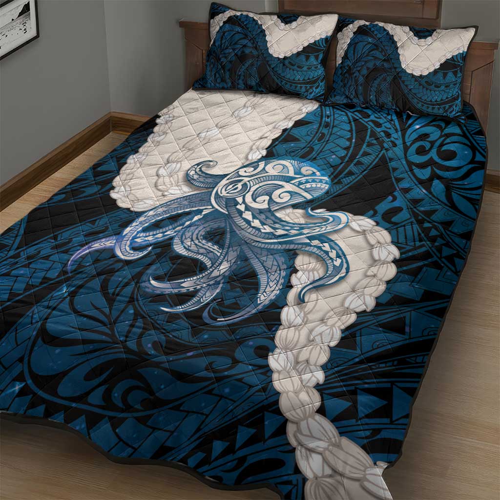 Blue Galaxy Polynesia Tribal Octopus Tattoo Quilt Bed Set Pikake Lei Polynesian Pattern LT14 - Polynesian Pride
