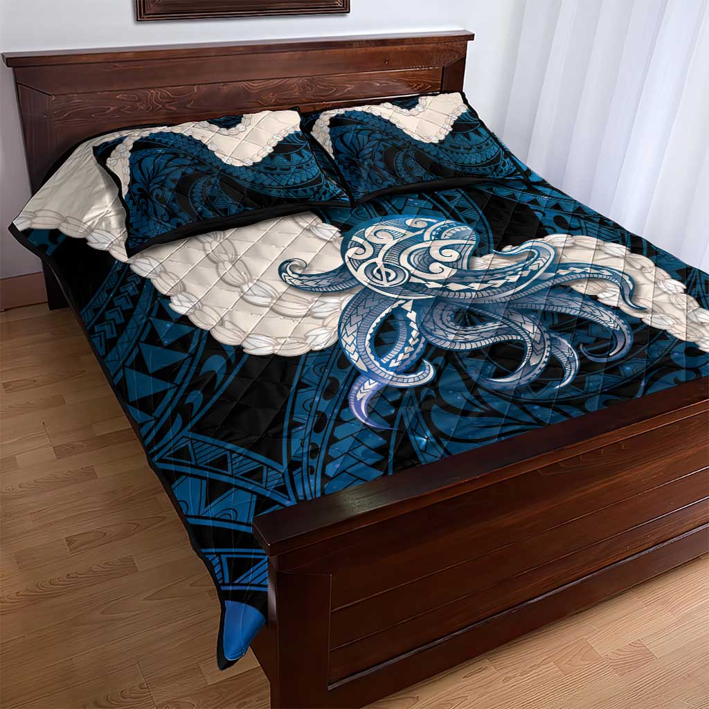 Blue Galaxy Polynesia Tribal Octopus Tattoo Quilt Bed Set Pikake Lei Polynesian Pattern LT14 - Polynesian Pride