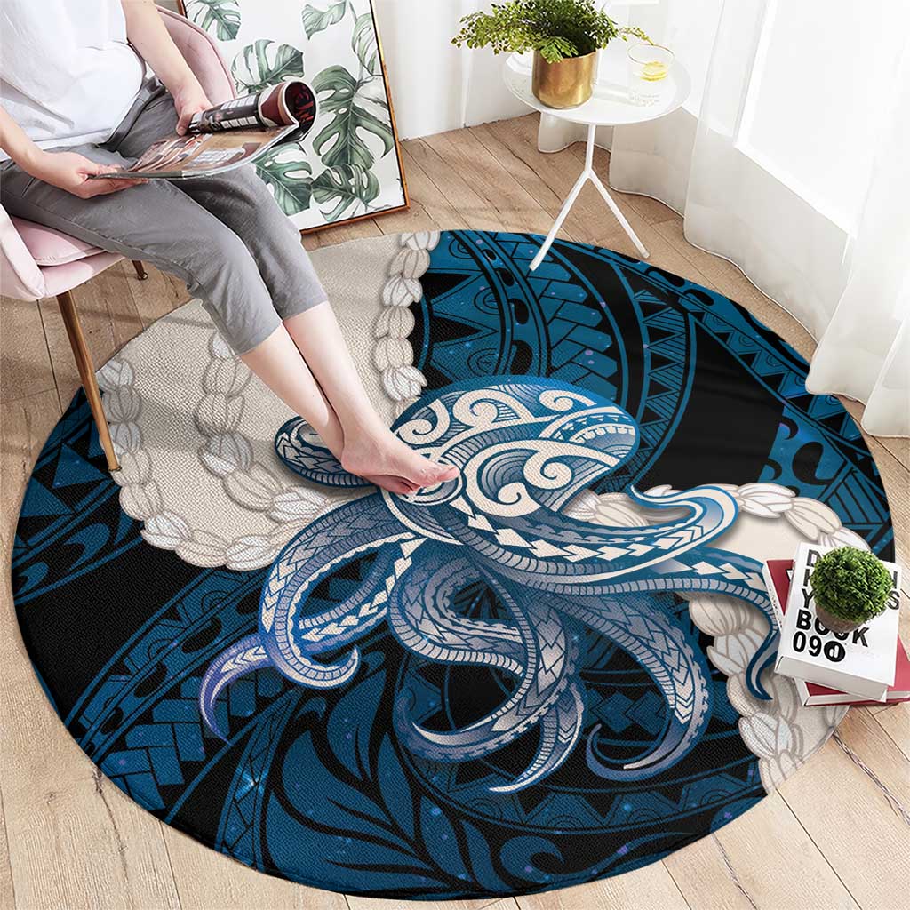 Blue Galaxy Polynesia Tribal Octopus Tattoo Round Carpet Pikake Lei Polynesian Pattern LT14 - Polynesian Pride