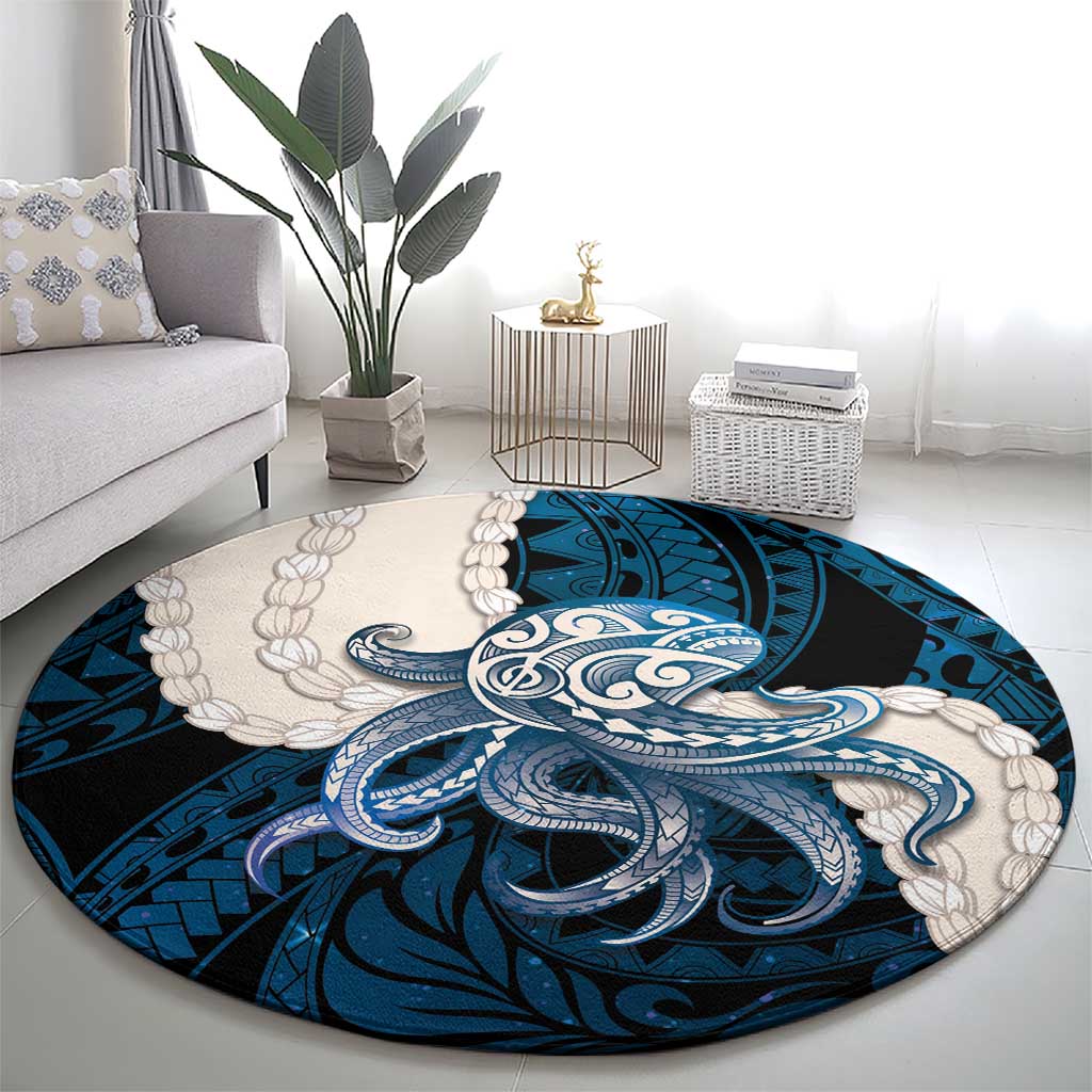 Blue Galaxy Polynesia Tribal Octopus Tattoo Round Carpet Pikake Lei Polynesian Pattern LT14 - Polynesian Pride
