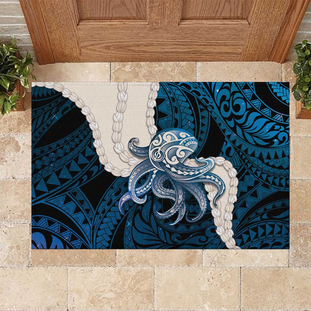 Blue Galaxy Polynesia Tribal Octopus Tattoo Rubber Doormat Pikake Lei Polynesian Pattern LT14 Blue - Polynesian Pride