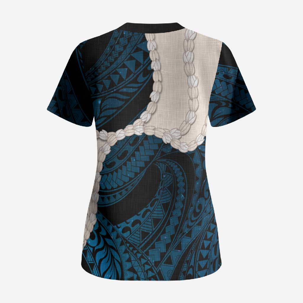 Blue Galaxy Polynesia Tribal Octopus Tattoo Scrub Top Pikake Lei Polynesian Pattern LT14 - Polynesian Pride