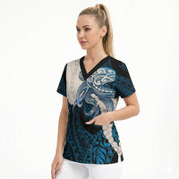 Blue Galaxy Polynesia Tribal Octopus Tattoo Scrub Top Pikake Lei Polynesian Pattern LT14 - Polynesian Pride