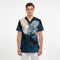 Blue Galaxy Polynesia Tribal Octopus Tattoo Scrub Top Pikake Lei Polynesian Pattern LT14 - Polynesian Pride