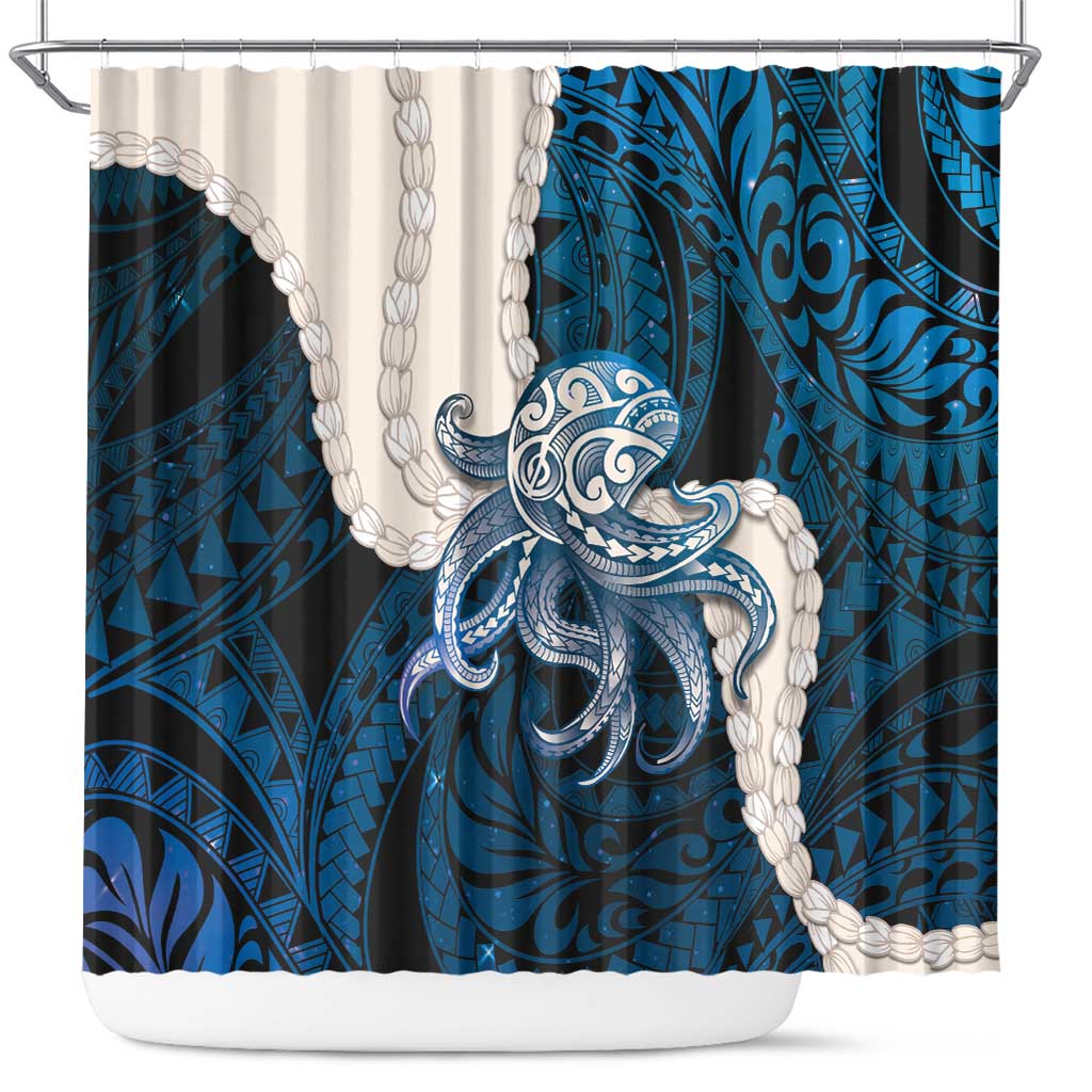 Blue Galaxy Polynesia Tribal Octopus Tattoo Shower Curtain Pikake Lei Polynesian Pattern LT14 Blue - Polynesian Pride