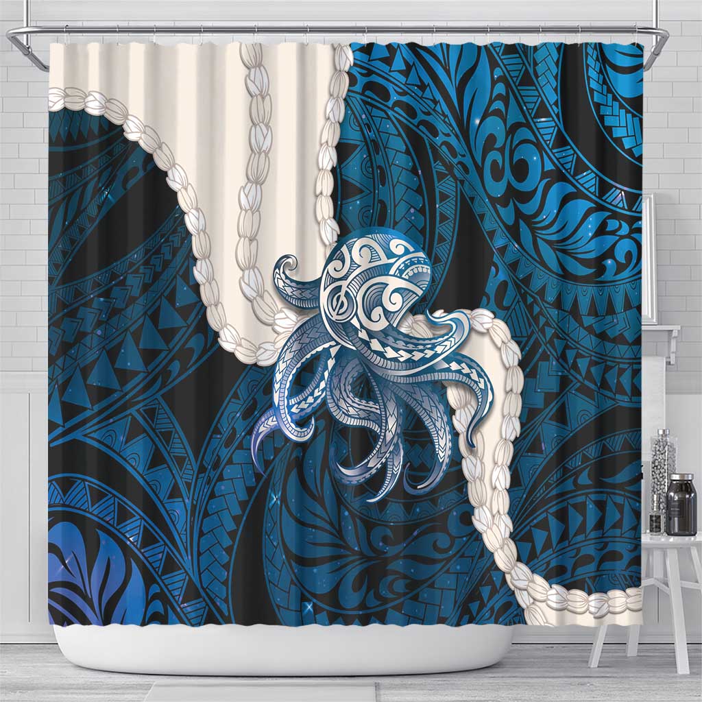 Blue Galaxy Polynesia Tribal Octopus Tattoo Shower Curtain Pikake Lei Polynesian Pattern LT14 - Polynesian Pride