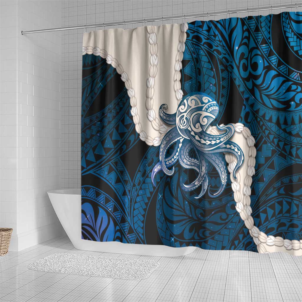 Blue Galaxy Polynesia Tribal Octopus Tattoo Shower Curtain Pikake Lei Polynesian Pattern LT14 - Polynesian Pride