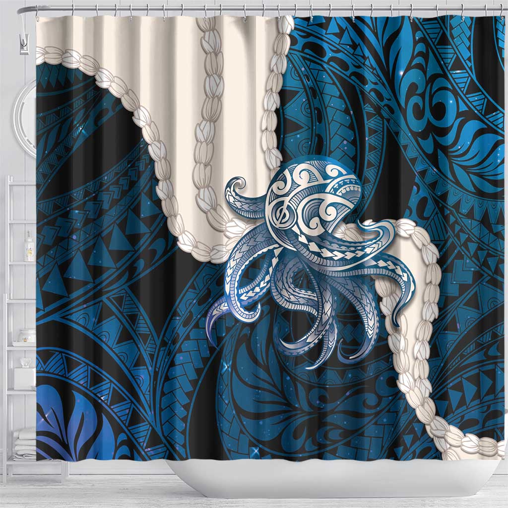 Blue Galaxy Polynesia Tribal Octopus Tattoo Shower Curtain Pikake Lei Polynesian Pattern LT14 - Polynesian Pride