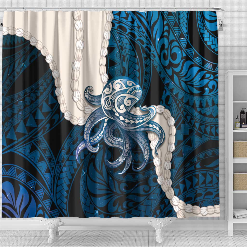 Blue Galaxy Polynesia Tribal Octopus Tattoo Shower Curtain Pikake Lei Polynesian Pattern LT14 - Polynesian Pride
