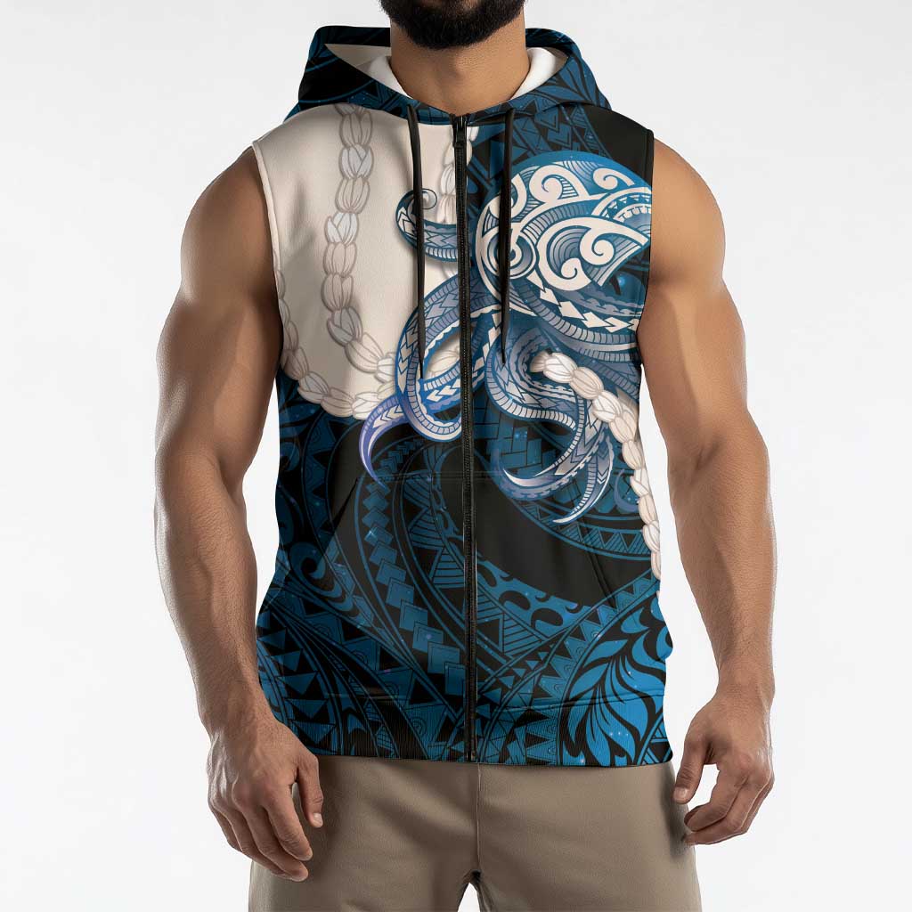 Blue Galaxy Polynesia Tribal Octopus Tattoo Sleeveless Zip Hoodie Pikake Lei Polynesian Pattern LT14 - Polynesian Pride