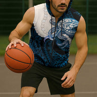 Blue Galaxy Polynesia Tribal Octopus Tattoo Sleeveless Zip Hoodie Pikake Lei Polynesian Pattern LT14 - Polynesian Pride