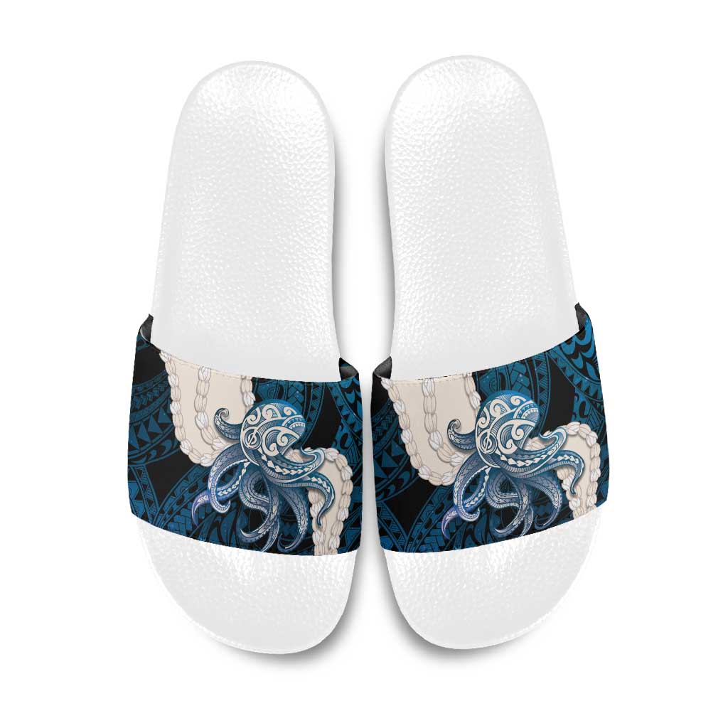 Blue Galaxy Polynesia Tribal Octopus Tattoo Slide Sandals Pikake Lei Polynesian Pattern LT14 Blue - Polynesian Pride