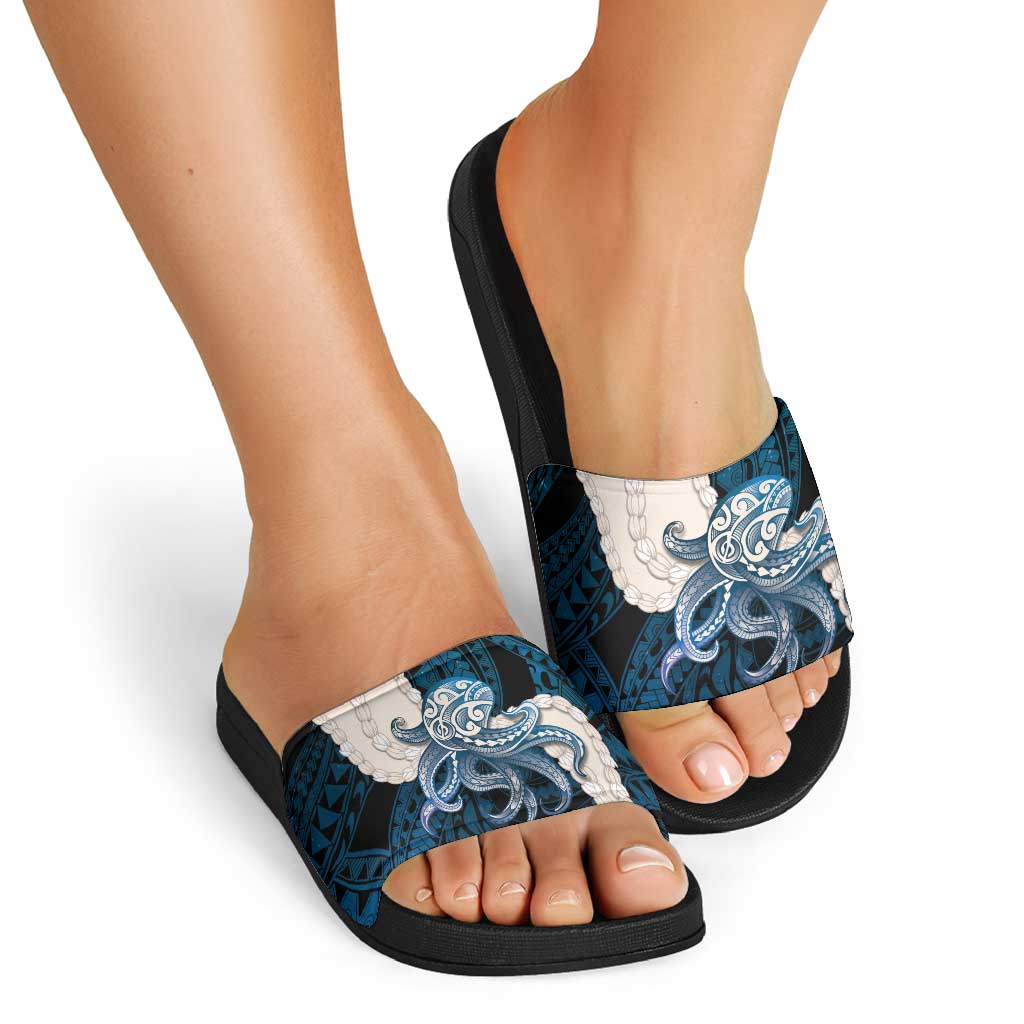 Blue Galaxy Polynesia Tribal Octopus Tattoo Slide Sandals Pikake Lei Polynesian Pattern LT14 - Polynesian Pride
