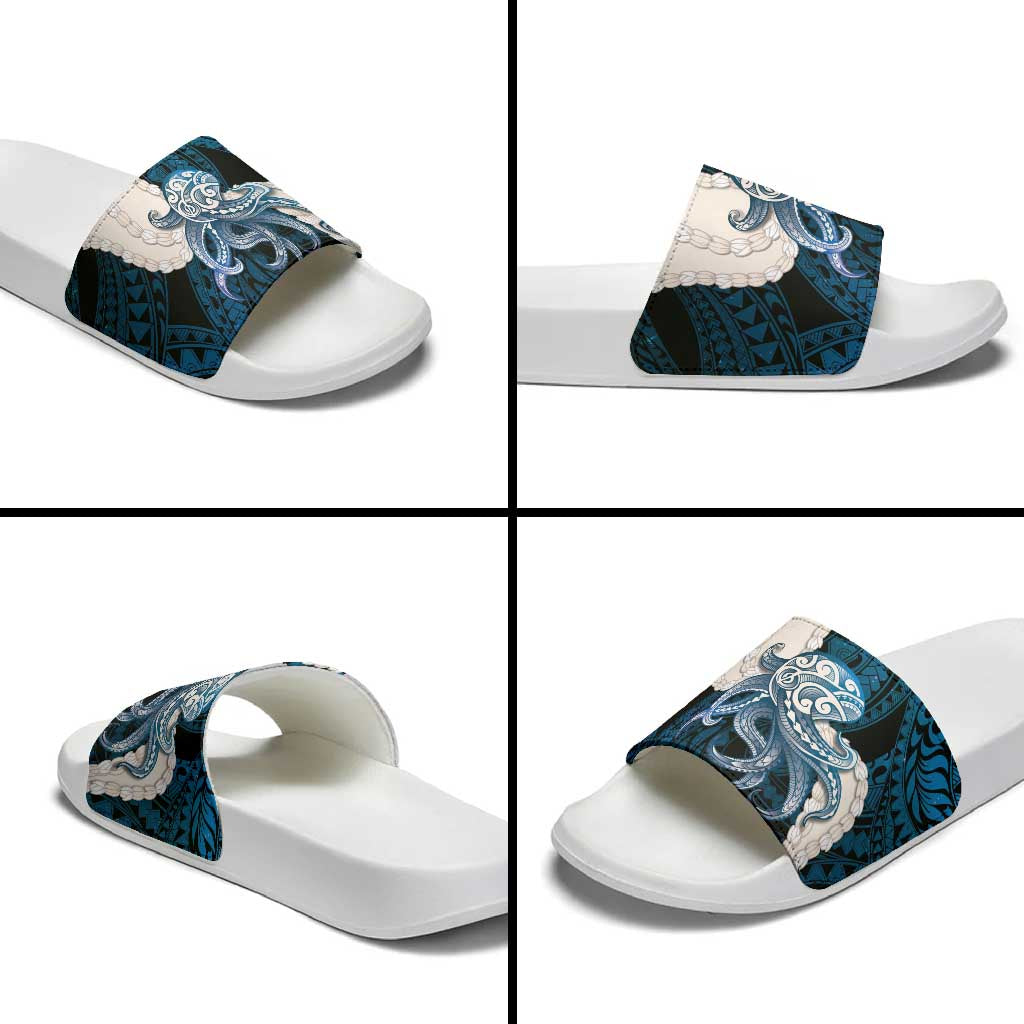 Blue Galaxy Polynesia Tribal Octopus Tattoo Slide Sandals Pikake Lei Polynesian Pattern LT14 - Polynesian Pride