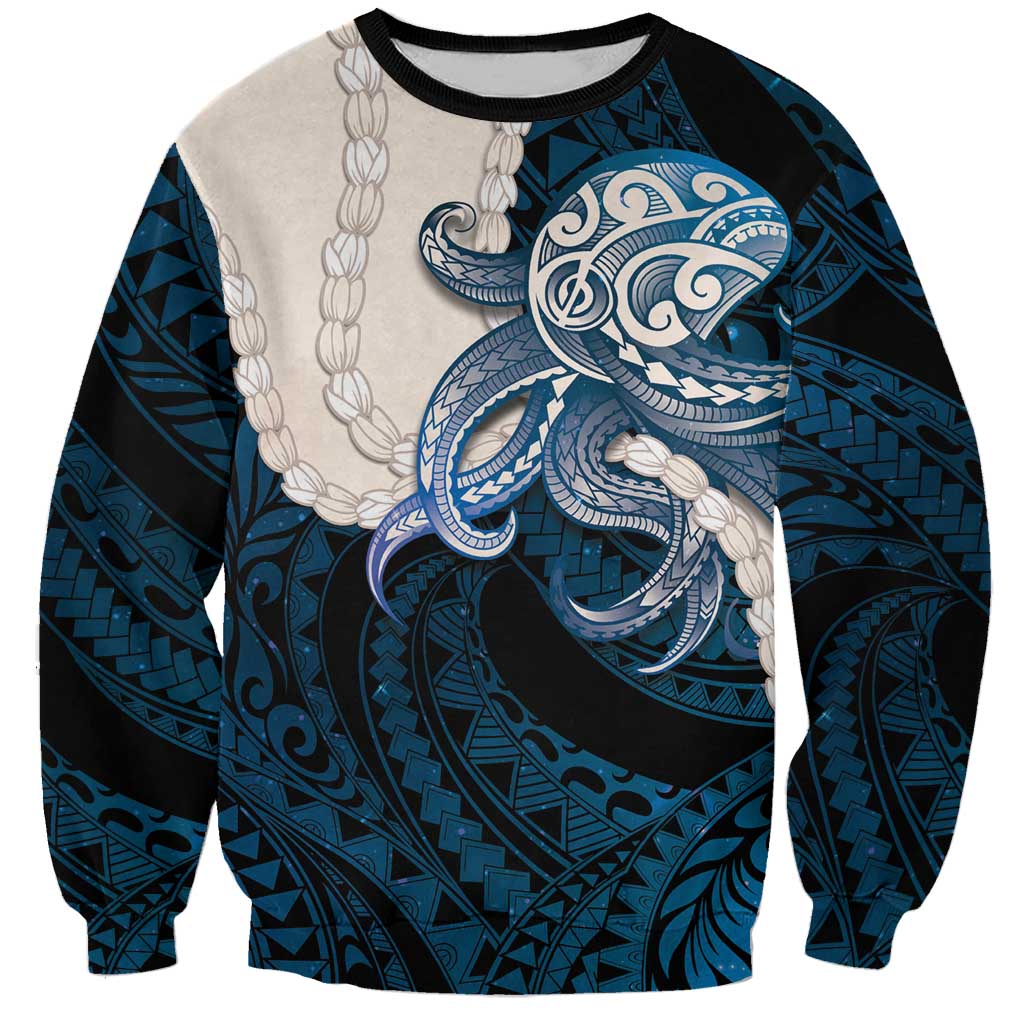 Blue Galaxy Polynesia Tribal Octopus Tattoo Sweatshirt Pikake Lei Polynesian Pattern