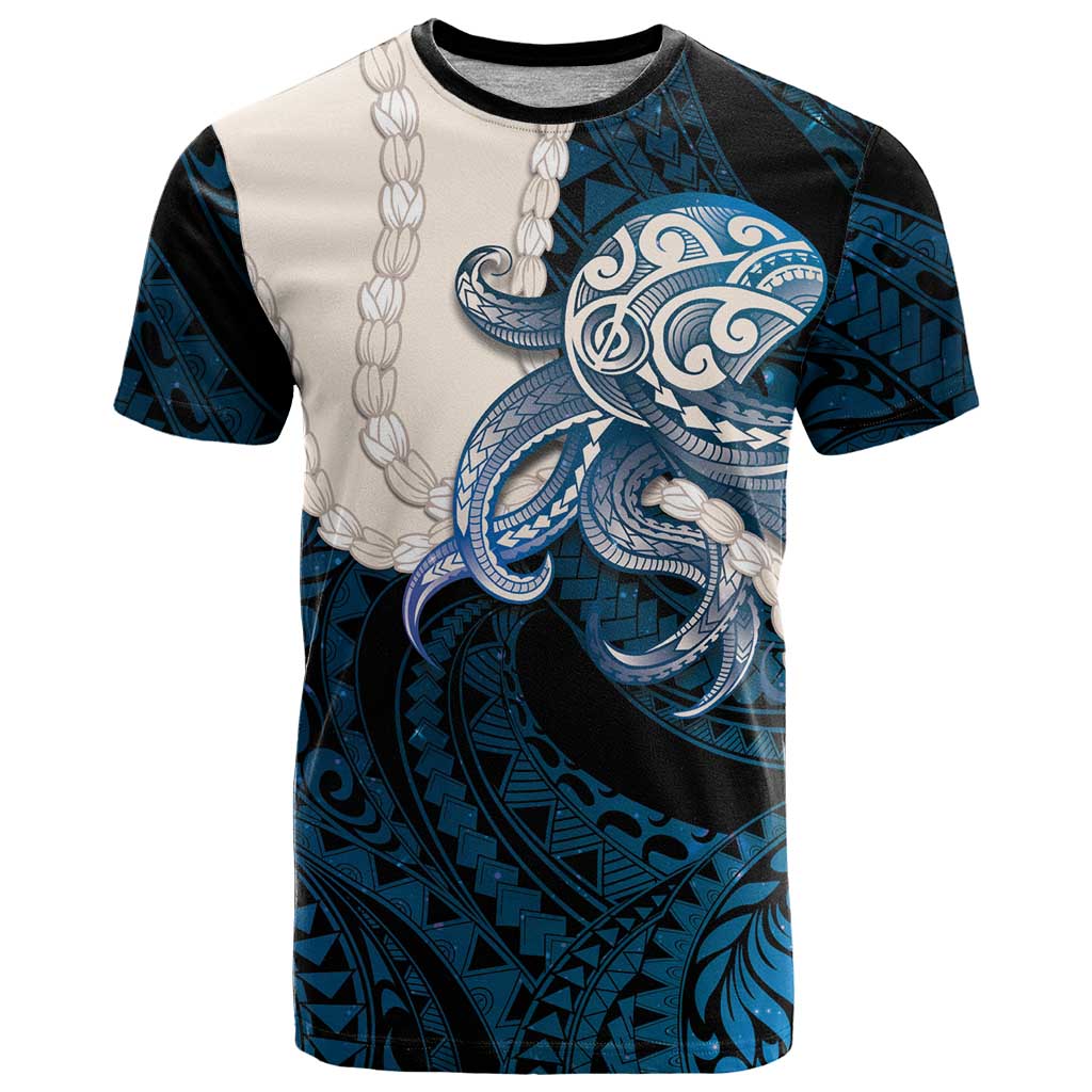 Blue Galaxy Polynesia Tribal Octopus Tattoo T Shirt Pikake Lei Polynesian Pattern LT14 Blue - Polynesian Pride
