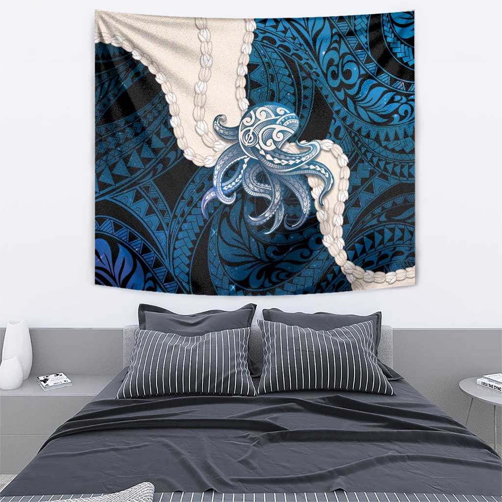 Blue Galaxy Polynesia Tribal Octopus Tattoo Tapestry Pikake Lei Polynesian Pattern