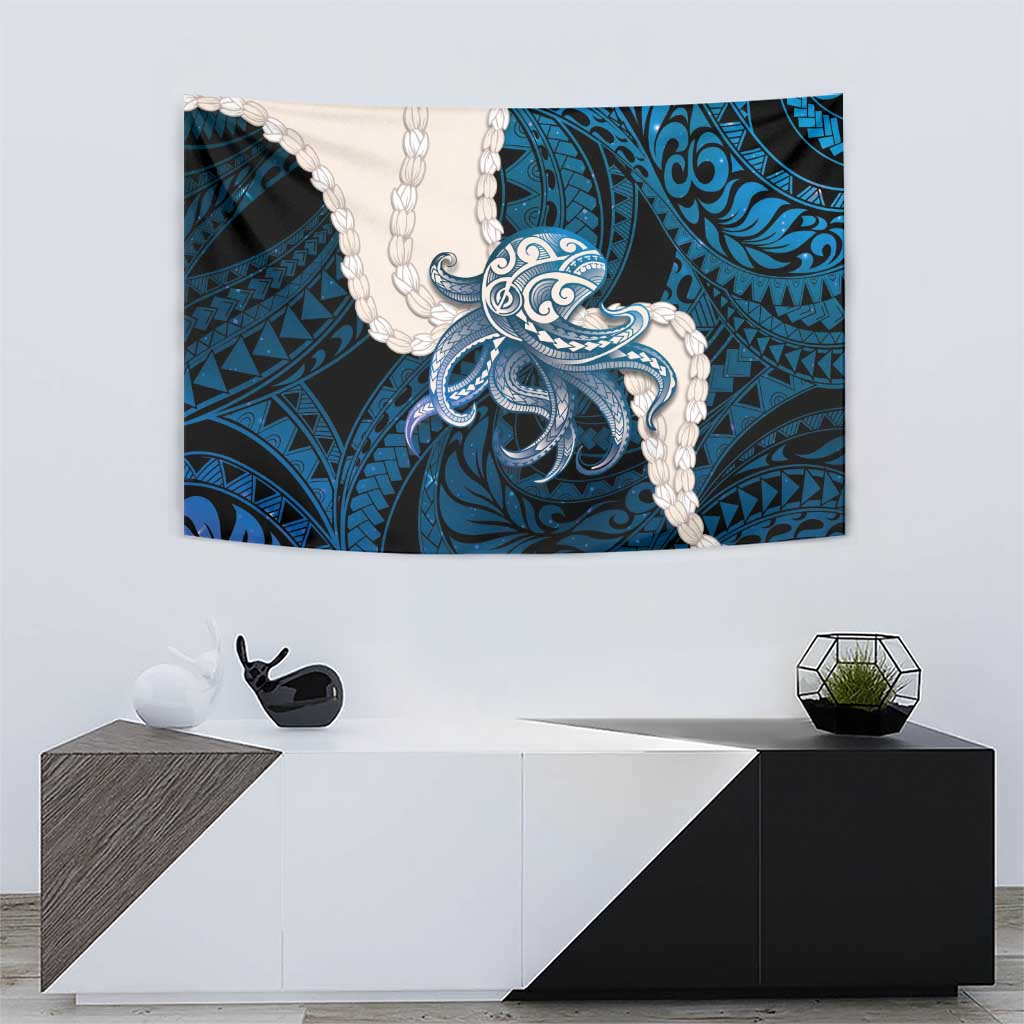 Blue Galaxy Polynesia Tribal Octopus Tattoo Tapestry Pikake Lei Polynesian Pattern