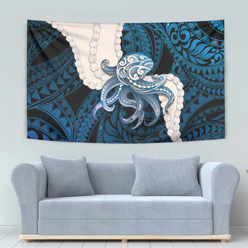 Blue Galaxy Polynesia Tribal Octopus Tattoo Tapestry Pikake Lei Polynesian Pattern