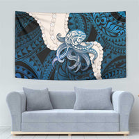 Blue Galaxy Polynesia Tribal Octopus Tattoo Tapestry Pikake Lei Polynesian Pattern