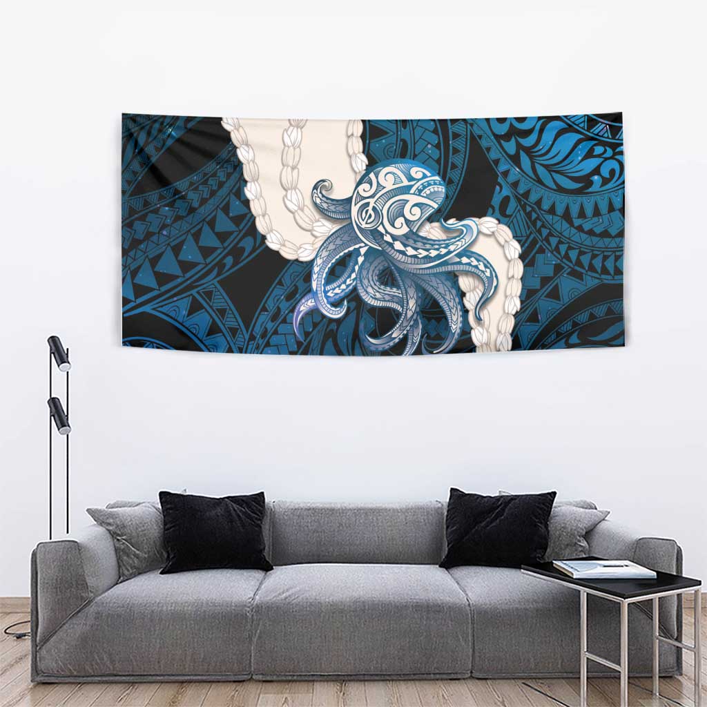 Blue Galaxy Polynesia Tribal Octopus Tattoo Tapestry Pikake Lei Polynesian Pattern