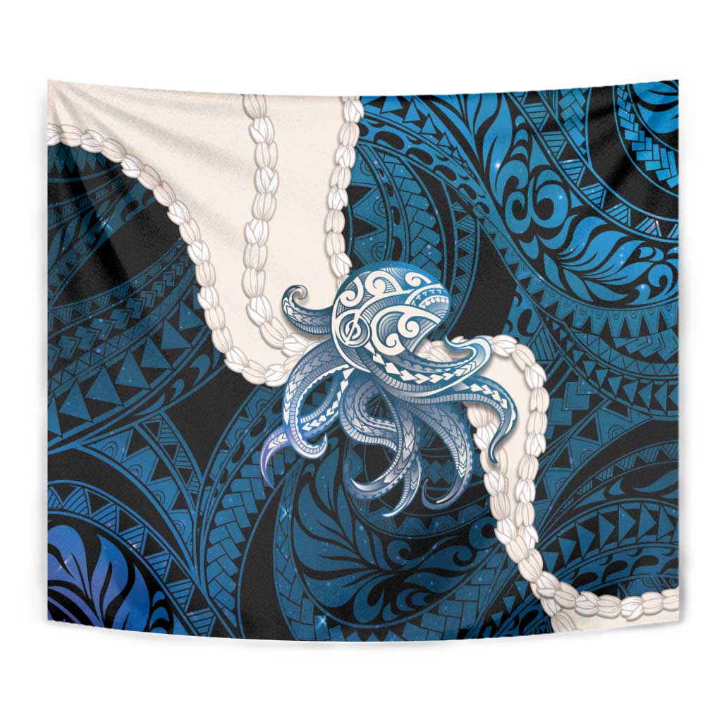 Blue Galaxy Polynesia Tribal Octopus Tattoo Tapestry Pikake Lei Polynesian Pattern