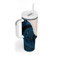 Blue Galaxy Polynesia Tribal Octopus Tattoo Tumbler With Handle Pikake Lei Polynesian Pattern LT14 - Polynesian Pride