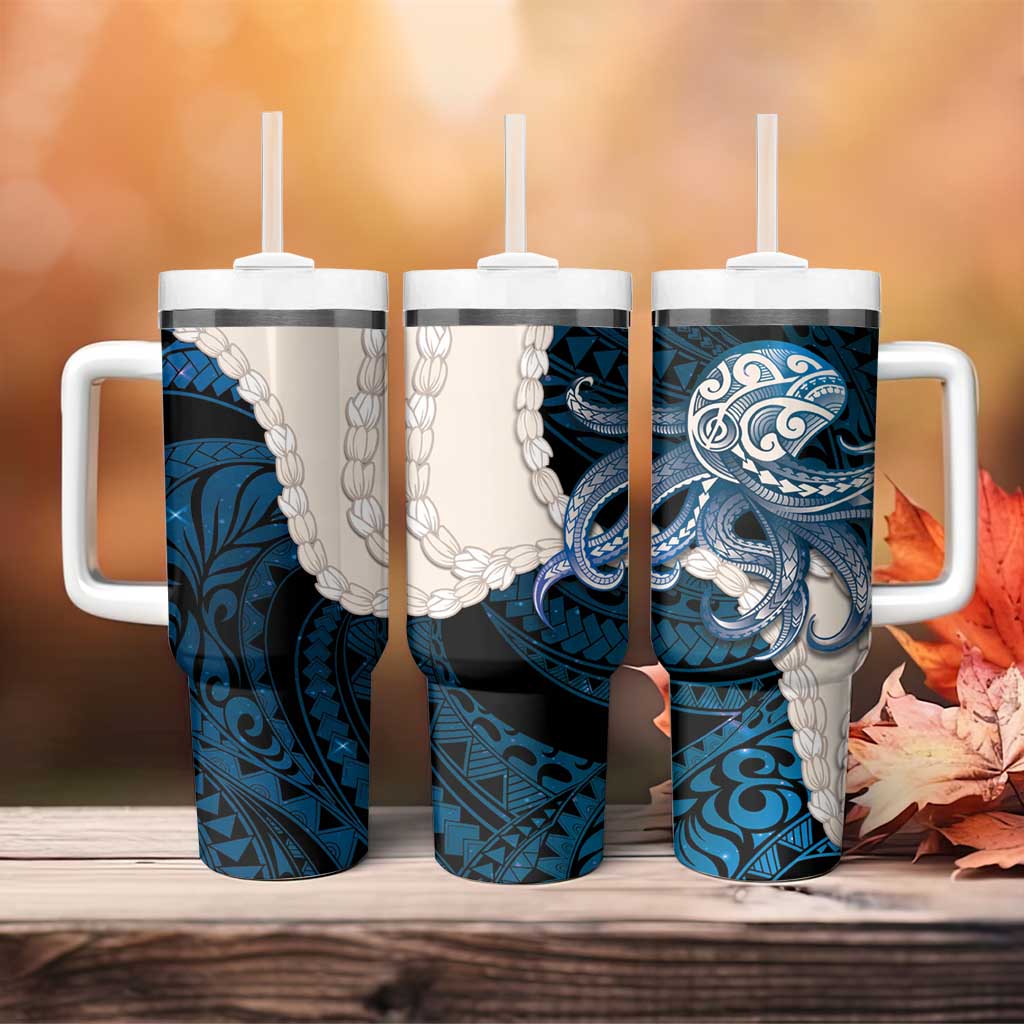 Blue Galaxy Polynesia Tribal Octopus Tattoo Tumbler With Handle Pikake Lei Polynesian Pattern LT14 - Polynesian Pride