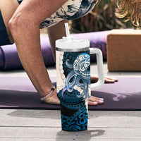 Blue Galaxy Polynesia Tribal Octopus Tattoo Tumbler With Handle Pikake Lei Polynesian Pattern LT14 - Polynesian Pride