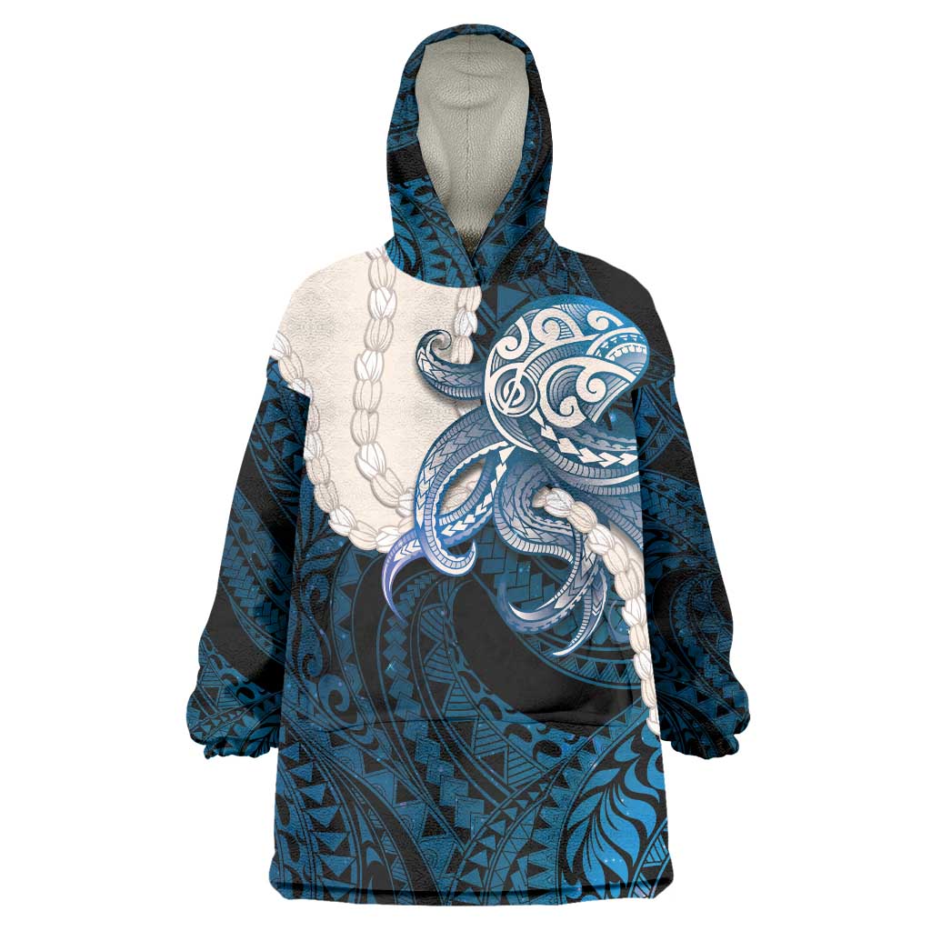 Blue Galaxy Polynesia Tribal Octopus Tattoo Wearable Blanket Hoodie Pikake Lei Polynesian Pattern LT14 One Size Blue - Polynesian Pride