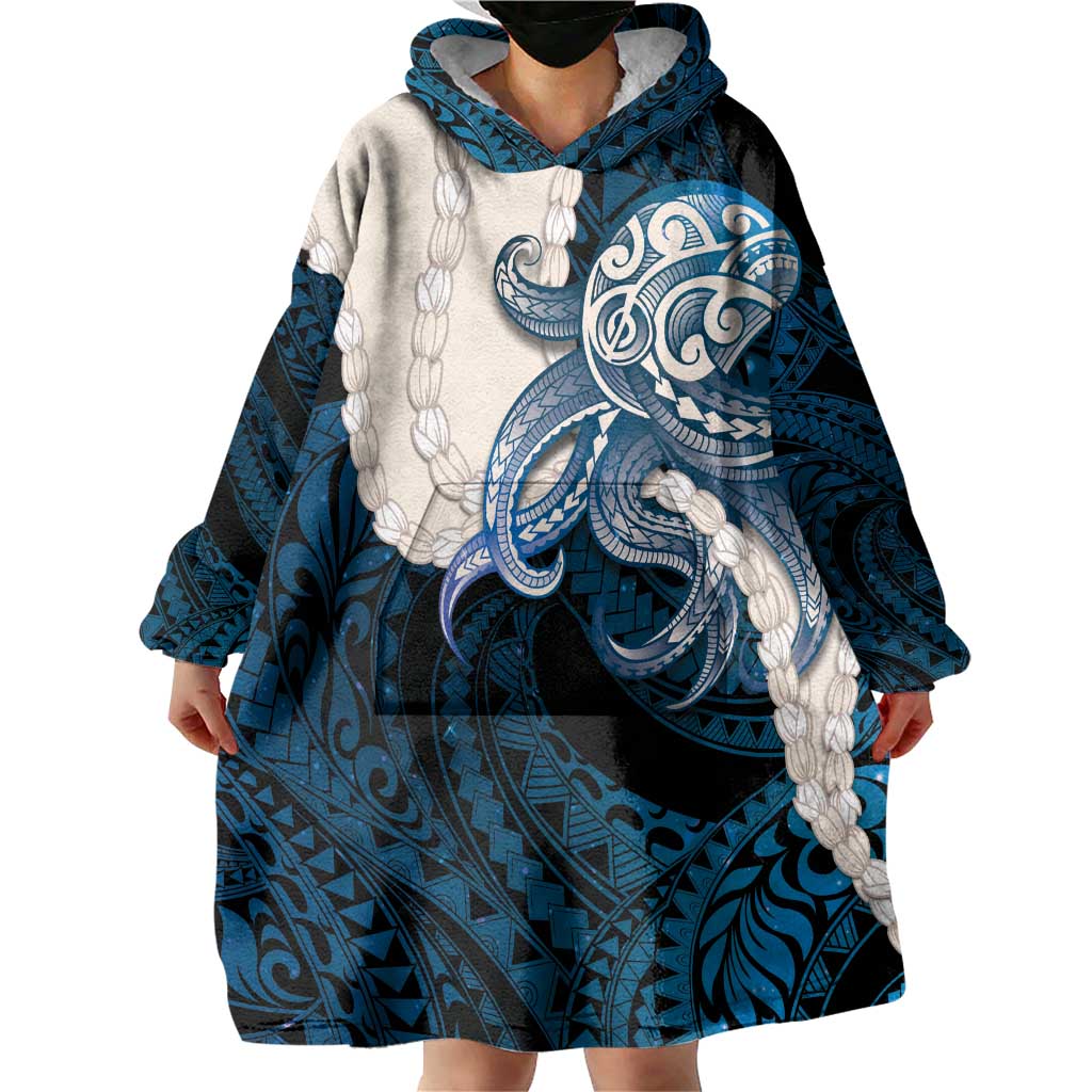 Blue Galaxy Polynesia Tribal Octopus Tattoo Wearable Blanket Hoodie Pikake Lei Polynesian Pattern LT14 - Polynesian Pride