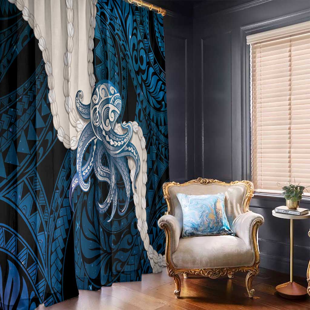 Blue Galaxy Polynesia Tribal Octopus Tattoo Window Curtain Pikake Lei Polynesian Pattern LT14 - Polynesian Pride