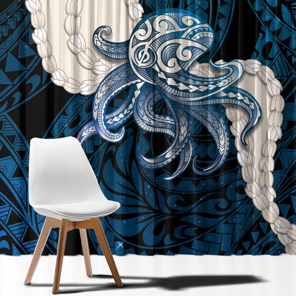 Blue Galaxy Polynesia Tribal Octopus Tattoo Window Curtain Pikake Lei Polynesian Pattern LT14 - Polynesian Pride