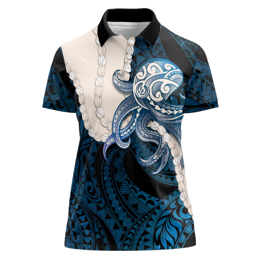Blue Galaxy Polynesia Tribal Octopus Tattoo Women Polo Shirt Pikake Lei Polynesian Pattern LT14 Female Blue - Polynesian Pride
