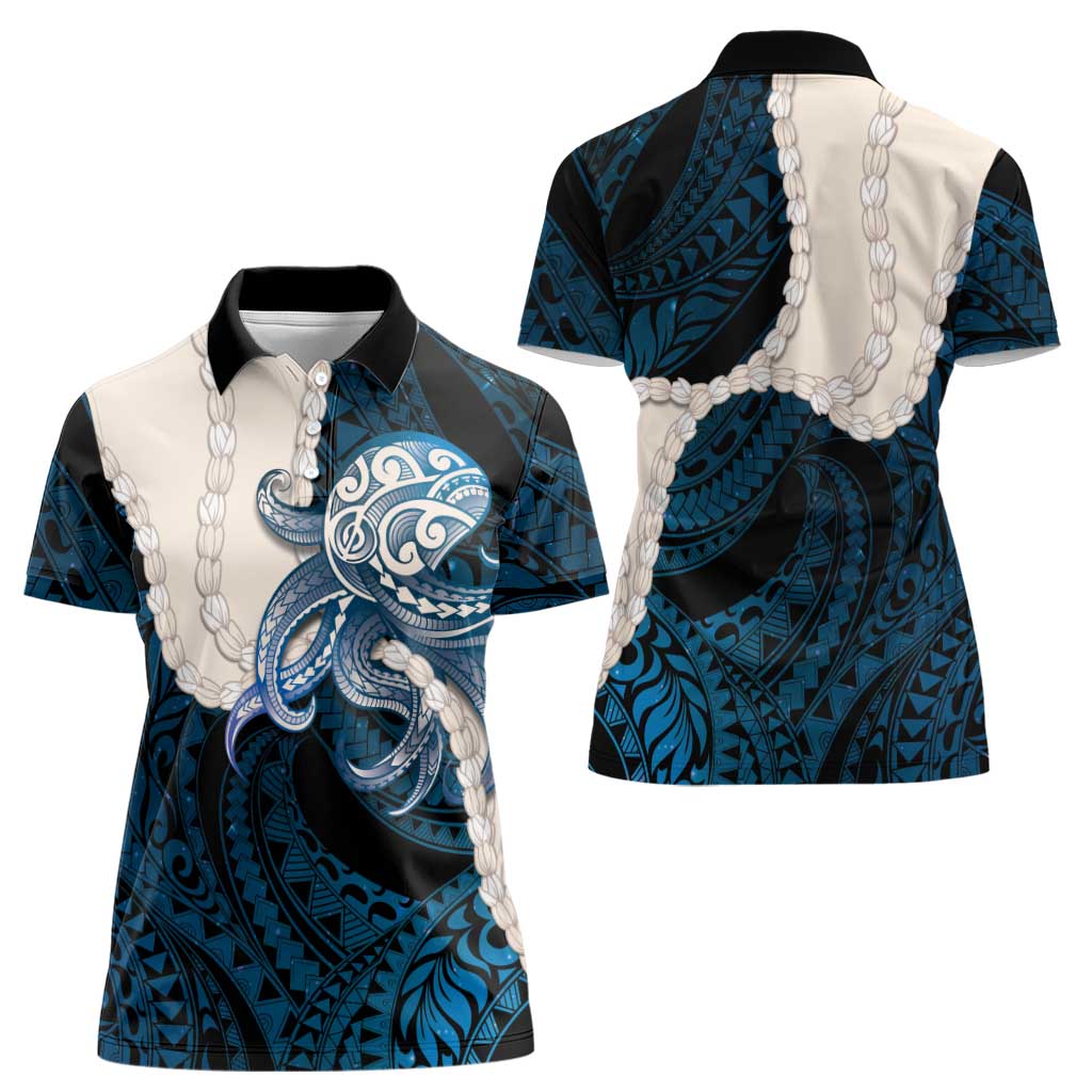 Blue Galaxy Polynesia Tribal Octopus Tattoo Women Polo Shirt Pikake Lei Polynesian Pattern LT14 - Polynesian Pride