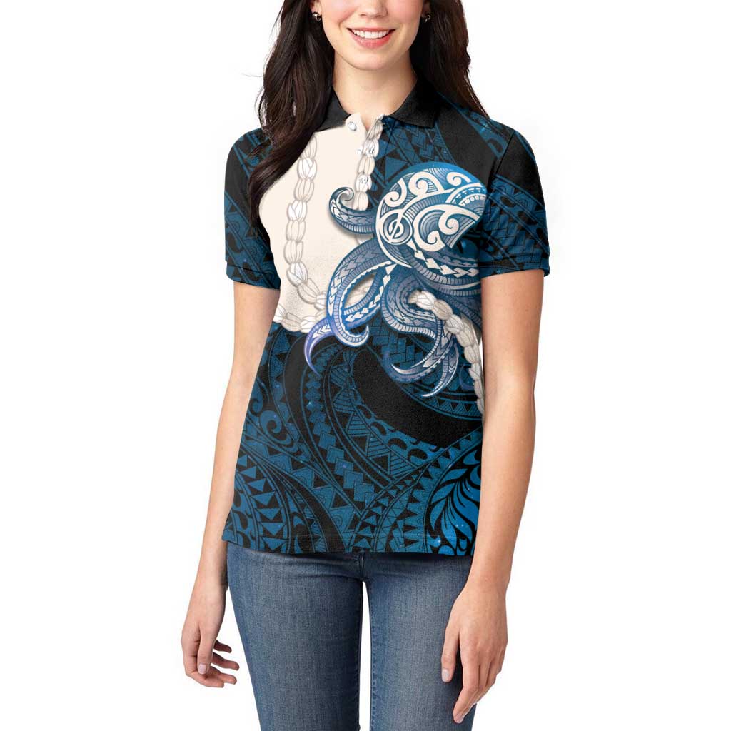 Blue Galaxy Polynesia Tribal Octopus Tattoo Women Polo Shirt Pikake Lei Polynesian Pattern LT14 - Polynesian Pride