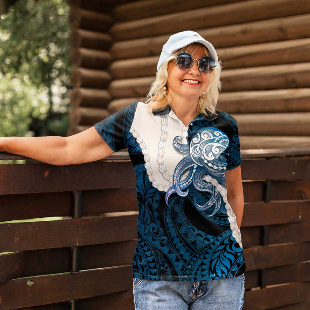 Blue Galaxy Polynesia Tribal Octopus Tattoo Women Polo Shirt Pikake Lei Polynesian Pattern LT14 - Polynesian Pride