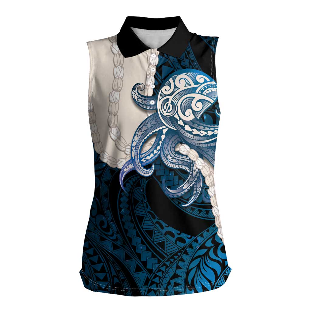 Blue Galaxy Polynesia Tribal Octopus Tattoo Women Sleeveless Polo Shirt Pikake Lei Polynesian Pattern LT14 Female Blue - Polynesian Pride