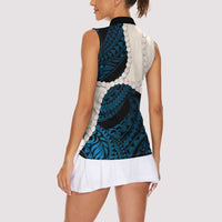 Blue Galaxy Polynesia Tribal Octopus Tattoo Women Sleeveless Polo Shirt Pikake Lei Polynesian Pattern LT14 - Polynesian Pride
